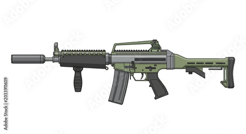 Bild auf Leinwand Cyberpunk Futuristic Assault Rifle Vector Illustration with Neon Glow