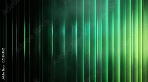 Abstract green vertical lines glowing on dark background digital technology concept.
