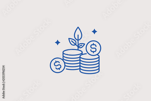 Photos Stacks of coins with growing plant line icon for wealth accumulation strategies