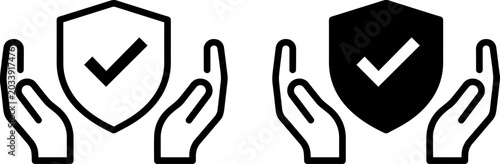 Fotografía Shield with check mark held in hands icon set