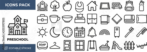 Foto Preschool and Kindergarten Theme outline icon set