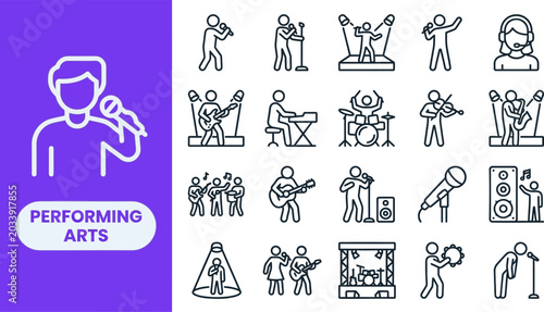 Tableau sur toile Performing Arts and Live Music outline icon set