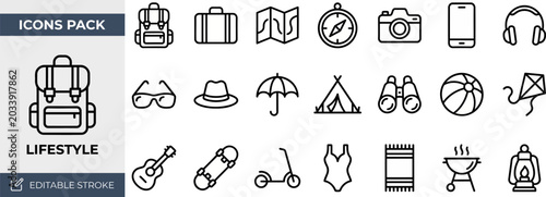 Tableau sur toile Lifestyle and Travel Essential outline icon set