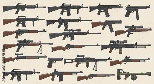 Schilderij op canvas Assorted Firearms and Rifles Displayed.