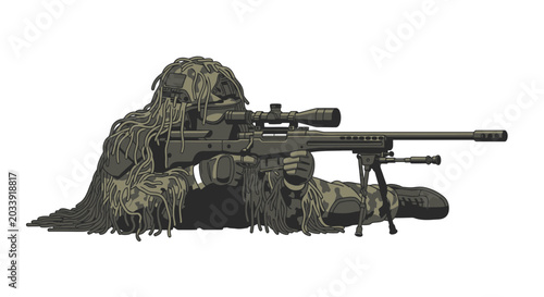 Tableau sur toile Soldier with sniper rifle camouflaged.