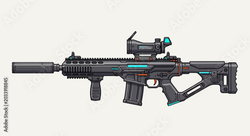 Bild auf Leinwand Black tactical rifle with scope.