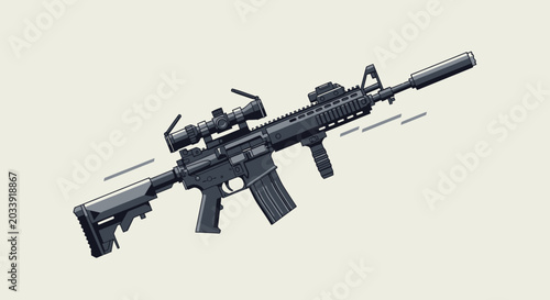 Photos Black tactical sniper rifle with scope.