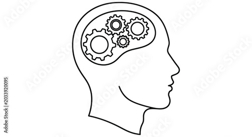 A human head in profile with gears inside symbolizing thought