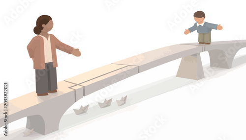 Bridge Connecting Woman Helping Child Across Bridge of Opportunity