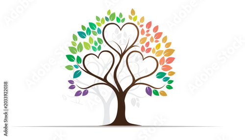 Stylized Tree with Heart shaped Branches Symbolizing Family Roots