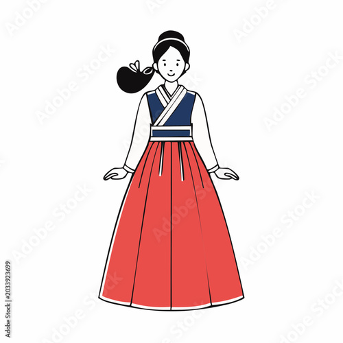 Woman in Traditional Korean Hanbok Dress
