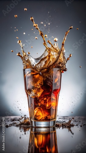Cola liquid splashing into glass