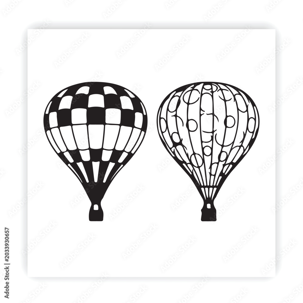 Naklejka premium Hot Air Balloon Vector Collection | Vintage Balloon Silhouette Set for Travel, Adventure & Festival Design,