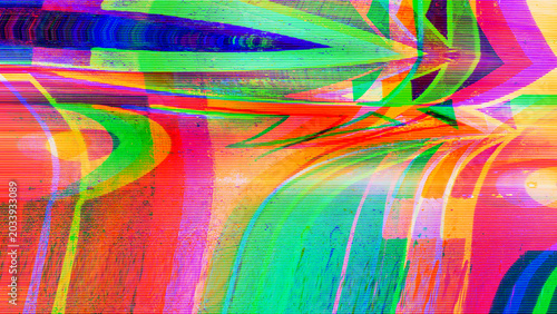 Konstfotografi Neon glitch texture with scanline distortion and chromatic aberration artifacts