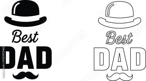 Tableau sur toile Best dad typography with bowler hat and mustache graphic design elements