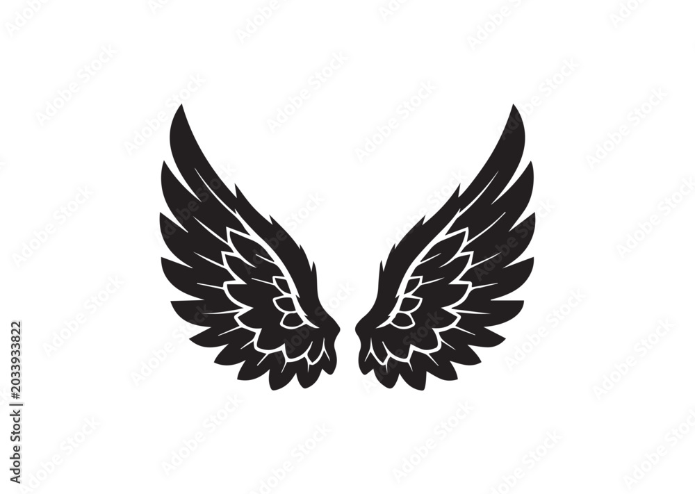 Fototapeta premium Elegant Angel Wings Silhouette Vector Illustration, Heavenly Wing Icon Design
