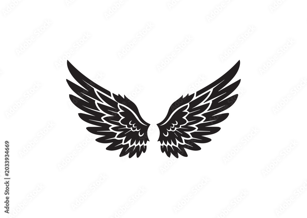 Fototapeta premium Elegant Angel Wings Silhouette Vector Illustration, Heavenly Wing Icon Design