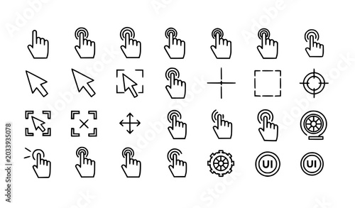 Quadro em tela Linear Click and Cursor Icon Vector Set – 30 Editable Outline Icons for Apps and