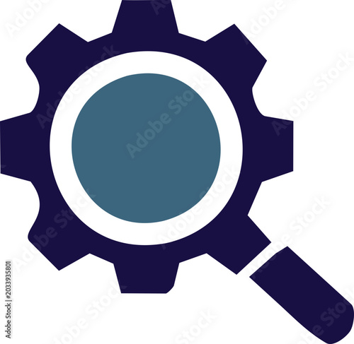Settings Gear Search Optimization Icon Flat Vector