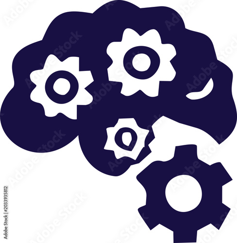 Brain Gear Artificial Intelligence Thinking Icon Flat Vector