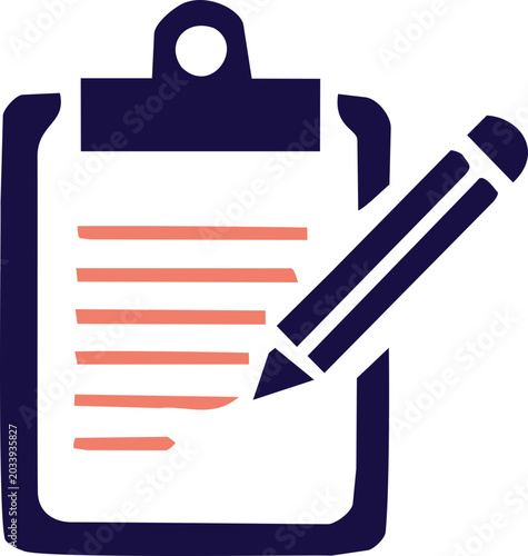 Clipboard Pencil Checklist Note Icon Flat Vector