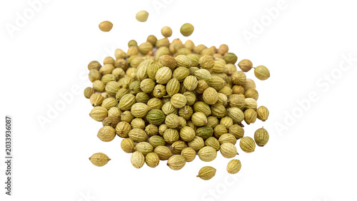 Foto Heap of raw coriander seeds healthy pulses isolated on transparent background