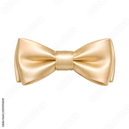 Luxury Gold Satin Bow Tie Ribbon Isolated on Transparent Background PNG