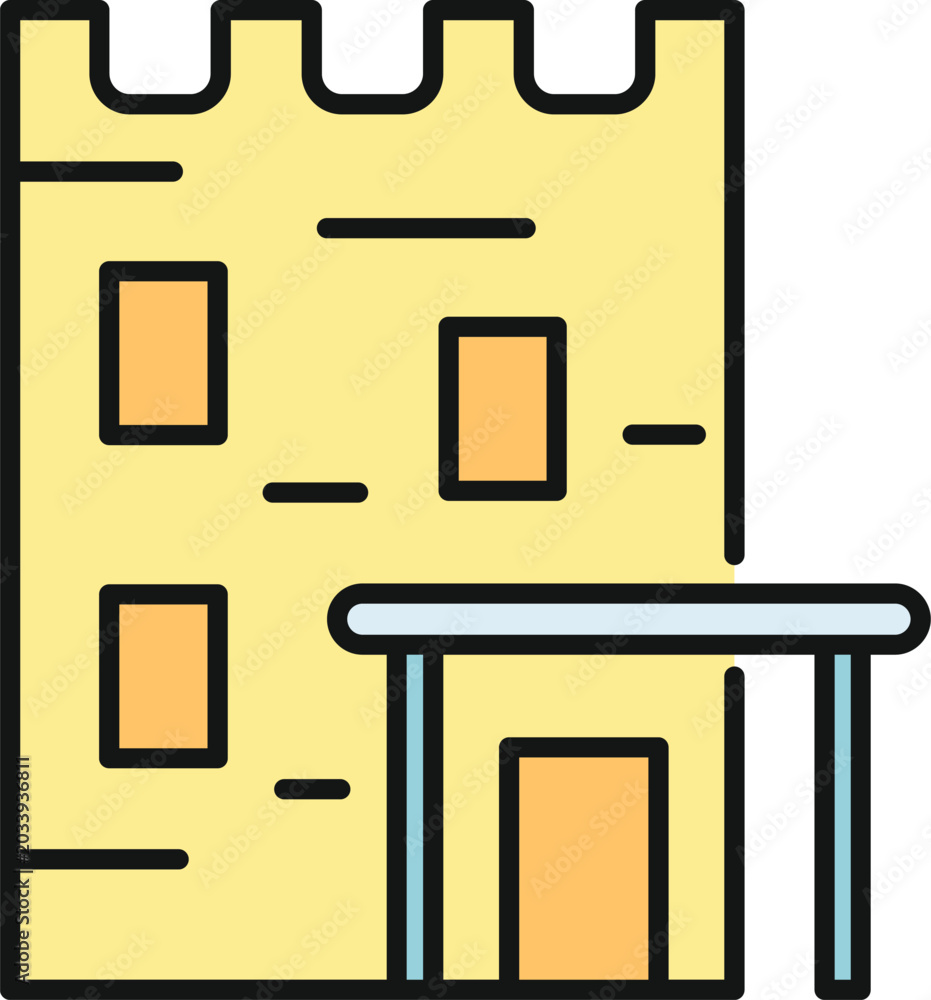 Obraz premium Simple castle tower vector illustration with crenellated walls and an entrance