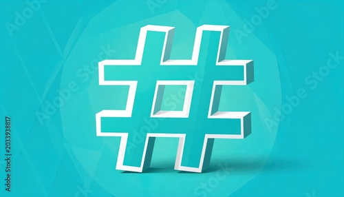 White Hashtag Symbol Standing on Bright Turquoise Geometric Background