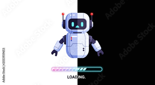 A cartoon robot with loading progress bar.