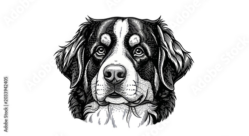 Foto Bernese Mountain Dog Portrait Sketch - Black and White Hand-Drawn Illustration