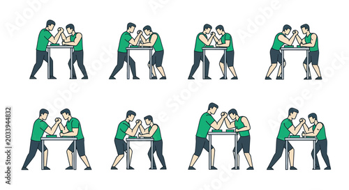 Fotografía Arm Wrestling Competition Icon Set: Strength, Power, and Rivalry
