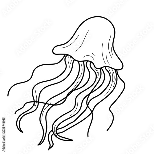 Fotografia A jellyfish with long goads, a simple hand-drawn sketch