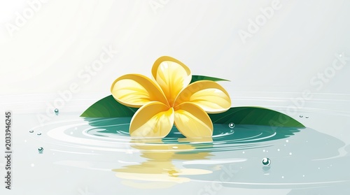 Minimalist Yellow Plumeria Flower Floating on Water Vector Illustration