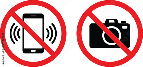 No mobile phones and no photography allowed icons displayed as a clear warning for public areas