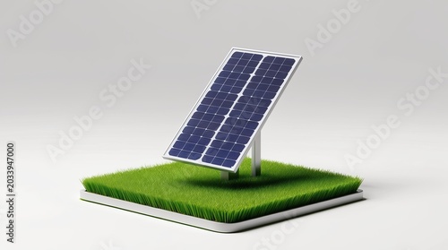 Minimal Solar Panel on Green Grass Eco Energy Vector Illustration