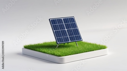 Minimal Solar Panel on Green Grass Eco Energy Vector Illustration
