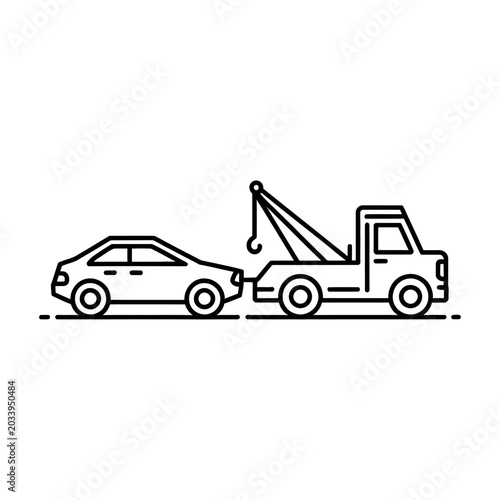 Tow truck vector preparing to tow a broken-down car on the roadside in a clean vector