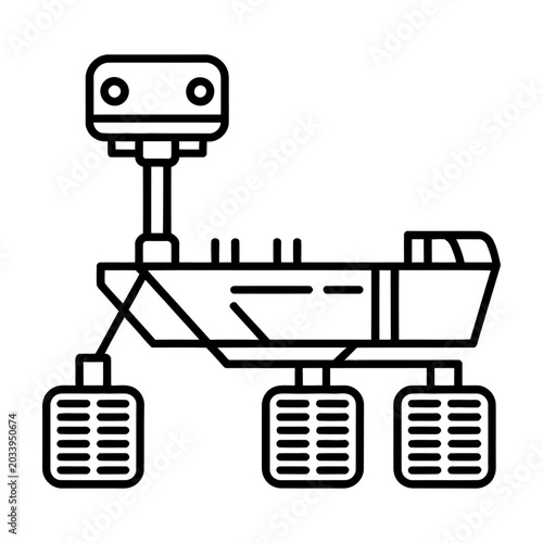 <vector> robotic rover with a camera on a long neck and three sets of treads for movement