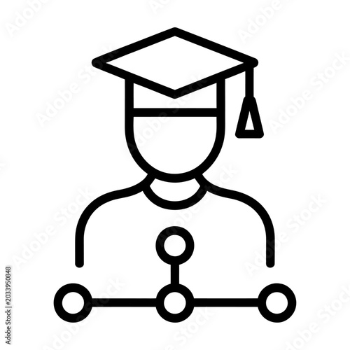 Simple vector line icon of a graduate or student with a connection or network diagram