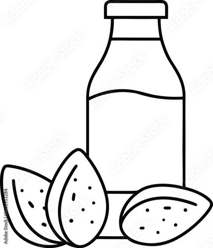 almond milk line art vector illustration on transparent background