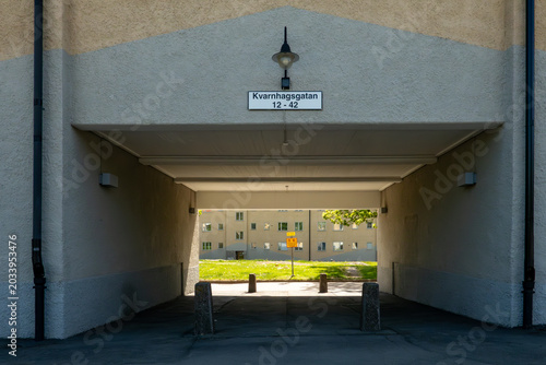 Photography Stockholm, Sweden  A passageway in the residential Hassleby district or suburb