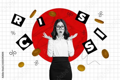Obraz na plátne Composite trend artwork collage of copybook page trader business arrow down cris