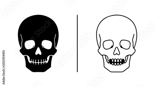 Konstfotografi Minimalist Human Skull Icons Set Black And White