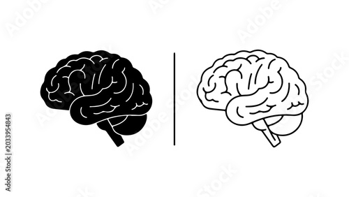 Fotografie Minimalist Brain Icons Set In Outline And Solid Style