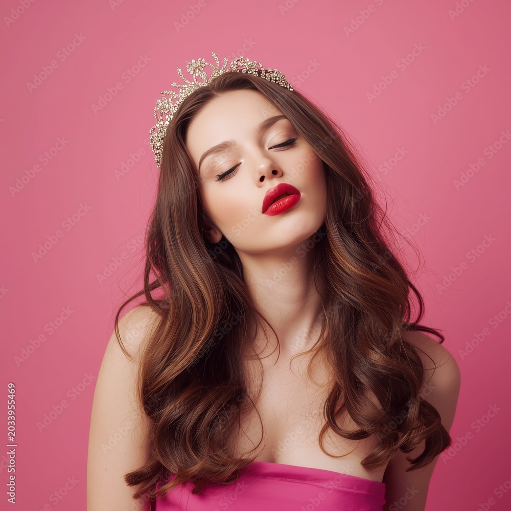 Naklejka premium Portrait of a woman with braided hair wearing a pink and headband