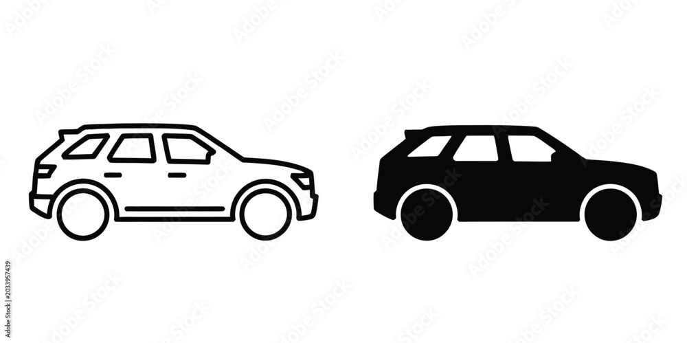 Fototapeta premium Suv car vehicle silhouettes in outline and solid styles with automobile