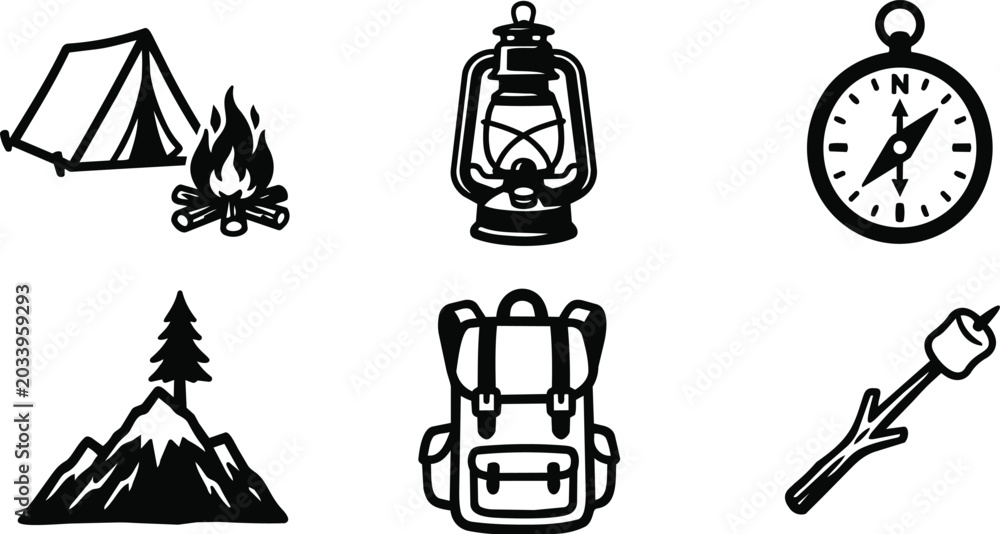 Obraz premium Camping icons set in line art style