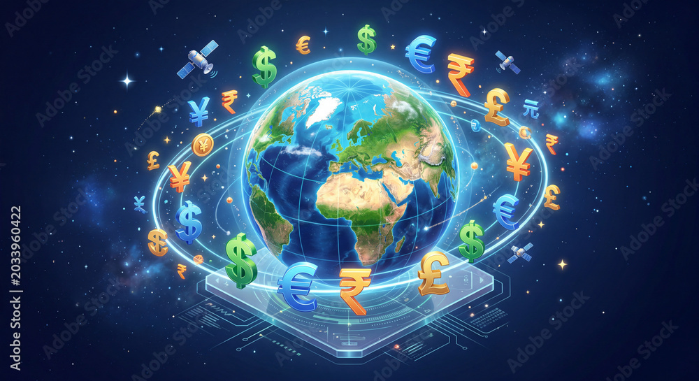 Fototapeta premium Global Finance and Currency Network.