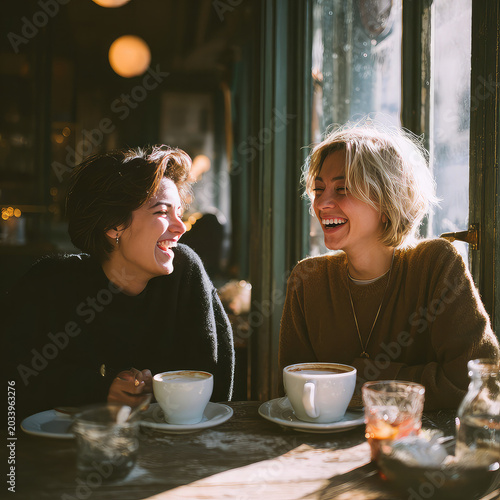 two women drinking coffee